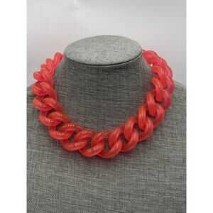 J Crew Bright Pink- Fuchia Chunky Acrylic Chain Necklace 18”